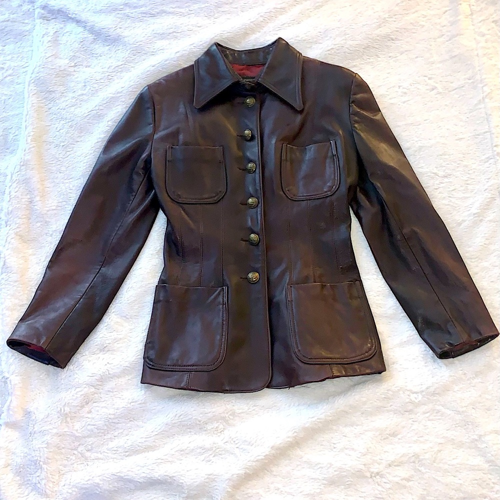 100% Lamb skin Brown Leather Jacket